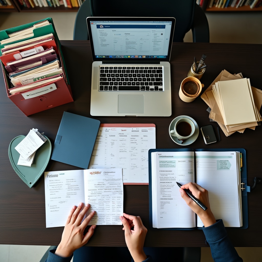 Organized fiscal documents and invoices on desk representing monotributo compliance