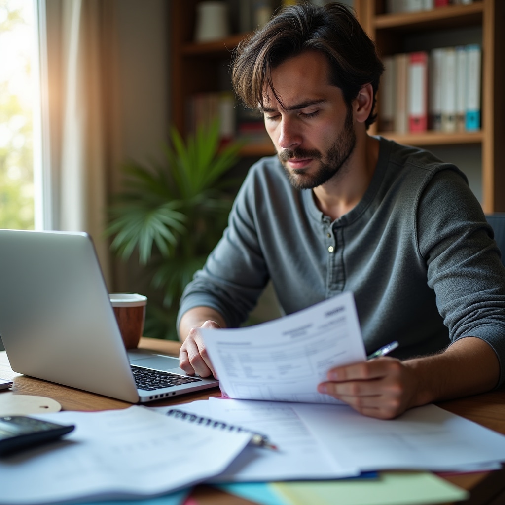 Independent worker reviewing financial documents and planning budget