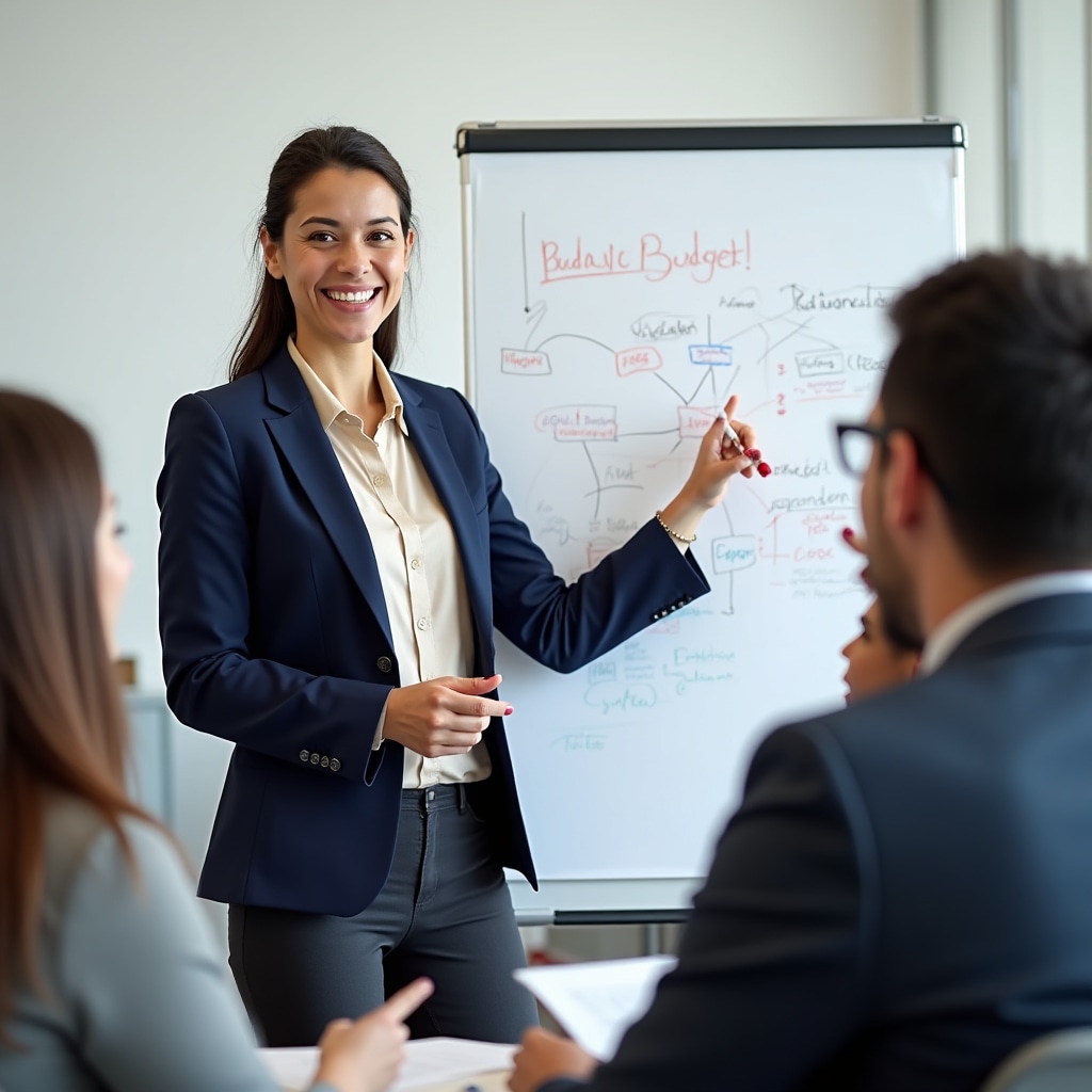 Instructor explaining budget concepts to workshop attendees