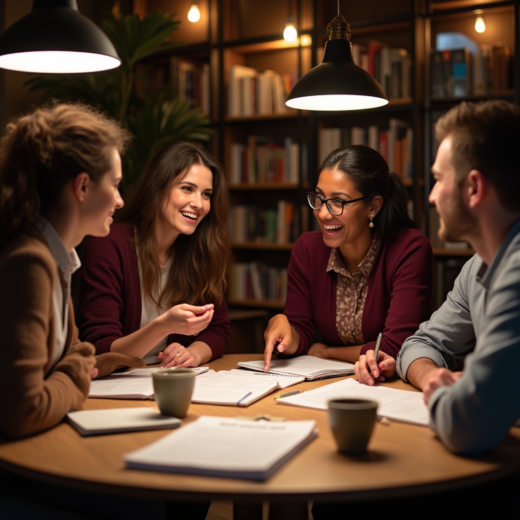 Small group of workshop participants engaged in financial planning discussion